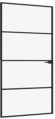 vidaXL Puerta interior vidrio templado y aluminio negro 102x201,5 cm, puerta, puerta interior, puerta interior acristalada, puerta de cristal