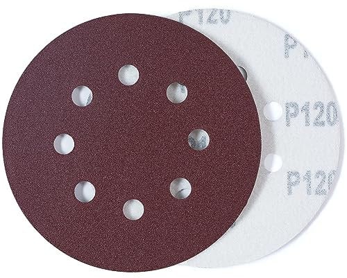 MIDO Professioanl Abrasive 125 mm Sanding Discs 110 PCS Sandpaper 5 Inch 8 Hole Sanding Pads 120 Grit Sanding Disc Hook and Loop Round Orbital Sander Pads for Sanding