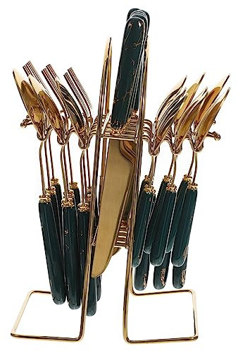 LABRIMP Posate in Acciaio Resistente Kit Posate Per Casa e Ristorante Cucchiaio Forchetta Stoviglie Per Cucina Occidentale Con Supporto Appendi