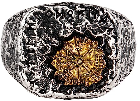 ForFox Nordischer Wikinger Kompass Vegvisir Ring für Herren Damen Retro 925 Sterling Silber Rune Ring Keltischer Heidnischer Amulett Schmuck Offen Verstellbar