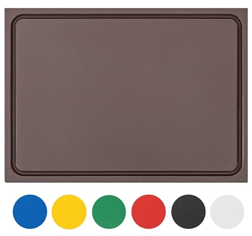 Morleos HACCP Planche à découper en plastique lavable au lave-vaisselle, indéformable, n'abîme pas les couteaux | Couleurs et tailles au choix | Planche à découper avec rainure à jus (marron, 60 x 40