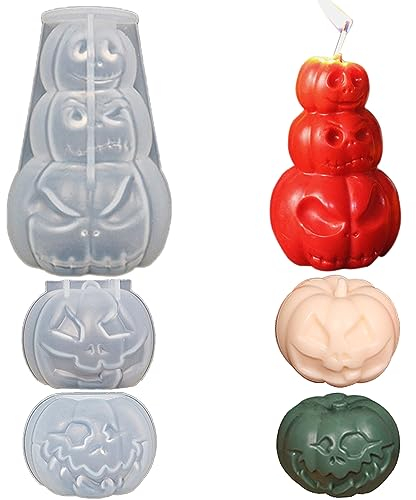 3 Stück Halloween Silikonform Set, 3D Kerzenform Kürbis, Deko Gießformen für DIY Dekoration
