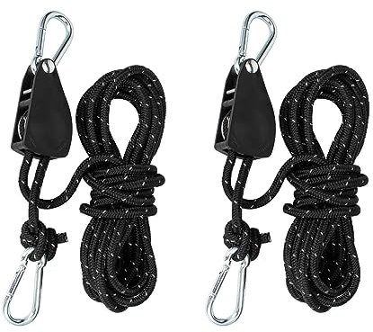 Flaschenzug mit Seilspanner Abspannseil, Seilratsche mit 4m Seil, Umlenkrolle mit Zeltspanner, Abspannseile mit Seilbremse, Gilt für Camping, Sonnensegel, Zelt, 2 Stück
