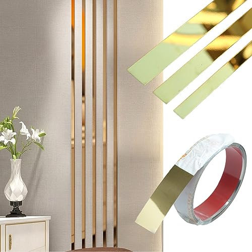 16FT/5M Gold Metalized Wall Trim Molding Peel & Stick, Stainless Steel Self Adhesive Gold Mirror Trim for Wall, Ceiling, Cabinet, Door Frame Moulding (2.5CM, Gold)