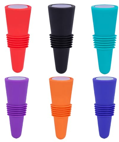JTKREW 6PCS Tappi per Bottiglie di Vino in Silicone,con Fondo in Acciaio Inox,Riutilizzabile,per la conservazione di Champagne e Birra