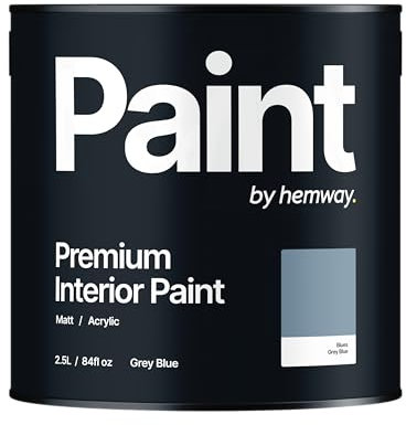 Hemway - Premium Interior Paint - Grey Blue 2.5 L | Indoor Matt Finish, Acrylic & Water-Based Emulsion | Quick Dry & High Coverage for the Kitchen, Bathroom & Bedroom