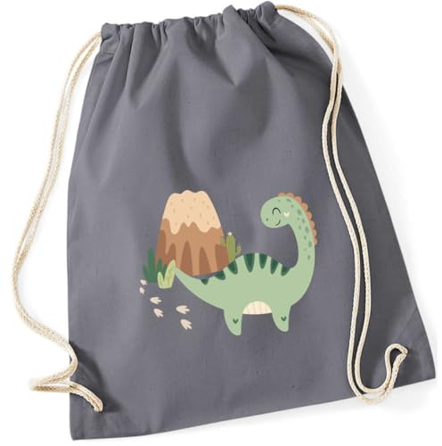minimutz Turnbeutel Dino Kindergarten - Stoffbeutel Jungen Rucksack - Sportbeutel zum Zuziehen - 12L - 37x46cm (grau)