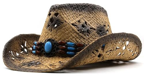 SOYNIA Sonnenhut Strohhut Hut Einfacher Vintage Hut Herren Stroh Sonnenhut Damen Strand Britischer Stil Jazz Trilby Cap 56-58Cm Khaki Black