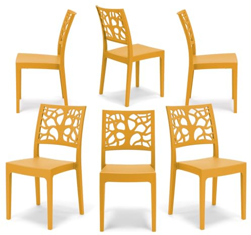 REDÒKASA Set 6 sedie in polipropilene TETI, impilabile, resistente ai raggi UV, design moderno, ideale per sala da pranzo, cucina, sala d’attesa, bar, ristoranti o giardino (6, Giallo Ocra)