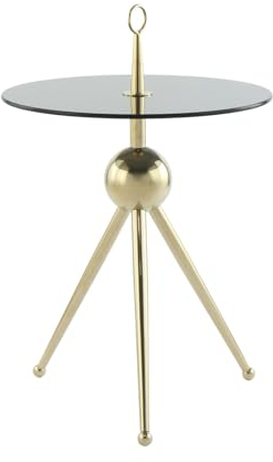 Qiyano Beistelltisch rund 100% Edelstahl Glas Dreibein Tripod mit Tragering tragbar filigran zweifärbig modern Design Ablage Wohnzimmer Couch Flur Nachttisch Blumen Höhe: 52 cm Farbe: Gold/Grau