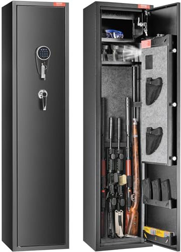 VEVOR Armoire à 7-8 Fusils, Coffre-Fort pour Armes à Feu avec 2 Façons de Verrouillage Clavier Numérique et Clés, avec Casier Intégré et Étagère Amovible, pour Rangements des Armes Longues, Maison