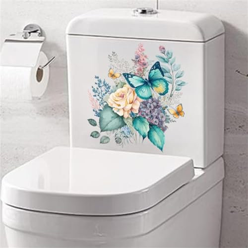 WC-Sitz Aufkleber Schmetterling Blumen WC Aufkleber Selbstklebend Wasserdicht Abziehbilder Badezimmer Aufkleber für Toilette WC WC Deckel Dekorationen Badaccessoires