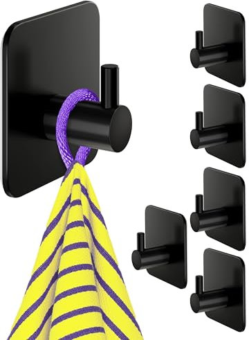 4happy Handtuchhaken ohne Bohren, Fb. Schwarz – Set mit 6 Handtuchhalter ohne Bohren, Edelstahl Klebehaken, wasserdichte Haken selbstklebend, praktische Handtuchhaken, Badezimmer Handtuchhalter