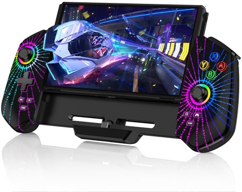 HELLCOOL Hall-Effekt Switch Controller, Plug&Play Handheld Switch Pro Controller für Switch/OLED Konsole, Switch Controller mit Präzise Joystick, Cooles RGB-Licht Look, 4xSpiele Karten Slots