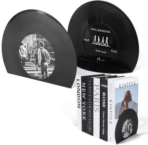 maozyiltle Vintage Vinyl-Schallplatten-Buchstützen für Regale, Moderne dekorative Buchstützen für Regale, Coole, einzigartige Buchstopper, Heimdekoration (Rockmusik)