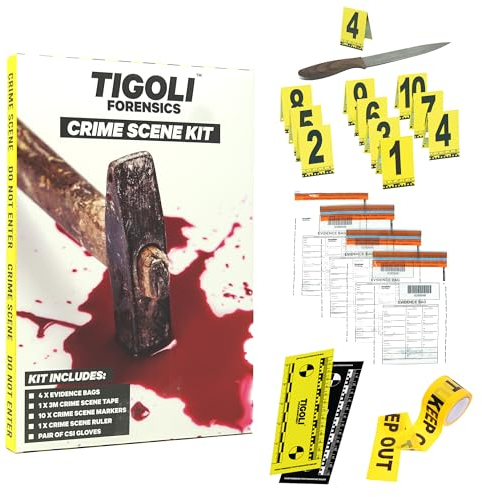 Forensics CSI Crime Scene Kit – 10 Evidence Markers, 3m “DO NOT CROSS” Evidence Bags, Forensic Ruler & Gloves – Perfect for Murder Mystery Parties