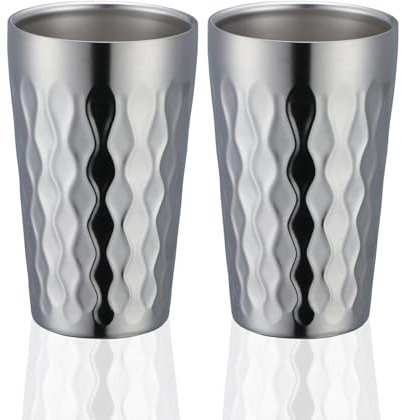 DOCBLACK Stainless Steel Drinking Cup Pack of 2, 12.3 oz/350 ml Stackable Double Walled Tumbler, Shatterproof Metal Wine Glasses for Outdoor Travel Camping, Reusable Heat Resistant Dishwasher Safe