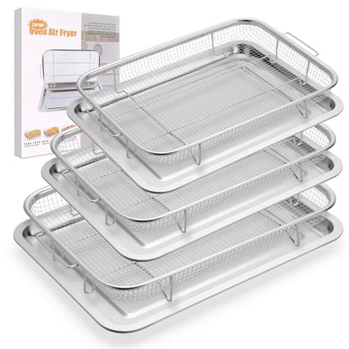 Confezione da 3 cestini per friggitrice ad aria per forno, cestello grande per friggitrice ad aria e vassoio in acciaio inox, per cucinare e grigliare, extra large, grande e medio