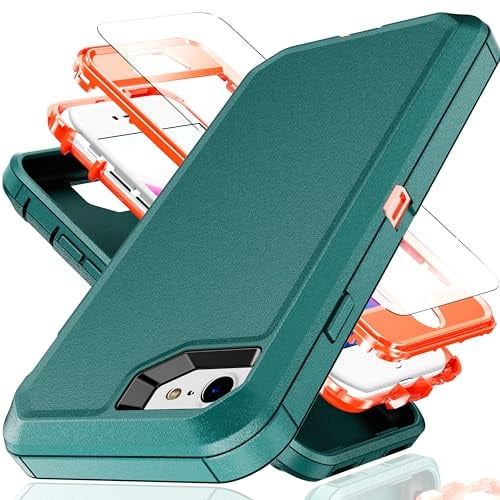 YmhxcY iPhone 7/8/SE 2020/2022 Case, 3 in 1 Shockproof TPU Hard PC Bumper Drop-Proof Shell, Blue/Orange