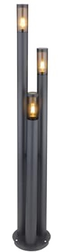 Moderne Wegeleuchte 3-flammig aus Edelstahl in Anthrazit & Rauchfarben, Höhe 170cm
