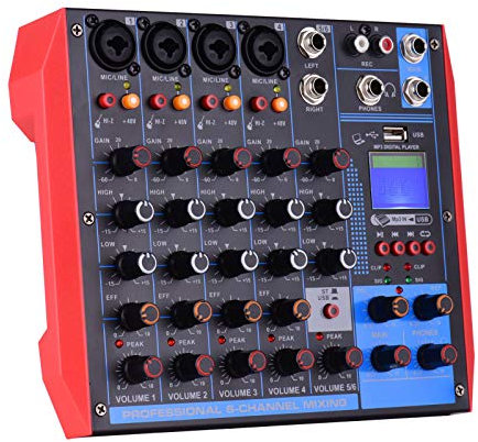 Studio Mixing Desks,Live Mixers 6-Channel Mixing Console Digital Audio Mixer Supports BT