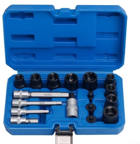 Zilimontt 17Pc Brake Caliper Socket Tool Set,Brake Caliper Socket And Bit Tool Set,Toolbox Chrome Vanadium Steel Brake Caliper Socket Set,Brake Pad Removal