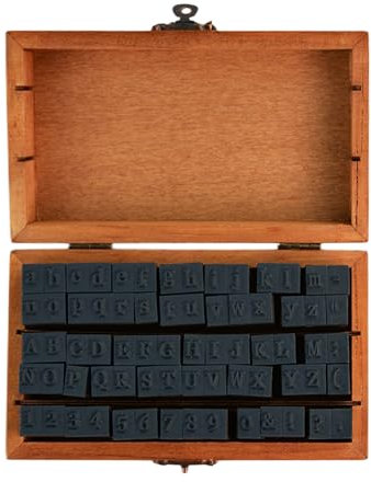 70 Stück Alphabet Stempel Set, Mehrzweck Holzstempel Set Buchstaben Briefmarken Set mit Vintage Holzkiste, Buchstaben Anzahl Symbol Gummi Briefmarken für Karten/Stempeln/Basteln