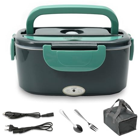 Fiambrera Electrica 2 En 1, 60W 1.5L Taper Electrico para Comida, 12V/24V/220V Fiambrera Termica de Acero Inoxidable, Fiambreras Comida Trabajo para Coche,Camión,Oficina (blue)