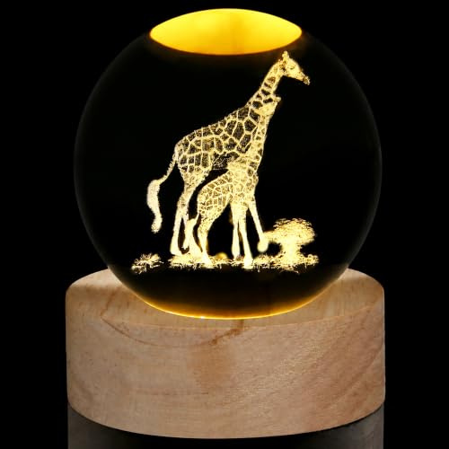 XIANNVXI Briefbeschwerer mit 3D-Giraffen-Kristallkugel, mit leuchtendem | Giraffen-Geschenke für Frauen, 60 mm Kristallglaskugel, Ornament, Schlafzimmer-Dekoration für Regal, Geburtstags- und