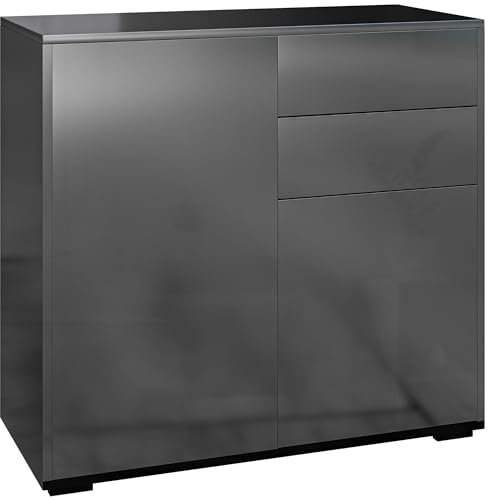HOMCOM Mueble de almacenamiento aparador, armario con 2 cajones y 2 armarios con puertas, estantes ajustables, para sala de estar, cocina, dormitorio, 79 x 36 x 74 cm, color negro brillante