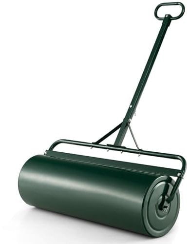RELAX4LIFE 63L Bodenwalze, Ø 30 cm Gartenwalze Metall, Rasenwalze mit U-förmigem Griff, Handwalze Befüllbar mit Wasser/Sand, 3-in-1 verwendbare Rasenrolle, Füllvolumen für Boden Wiese Frost (Grün)