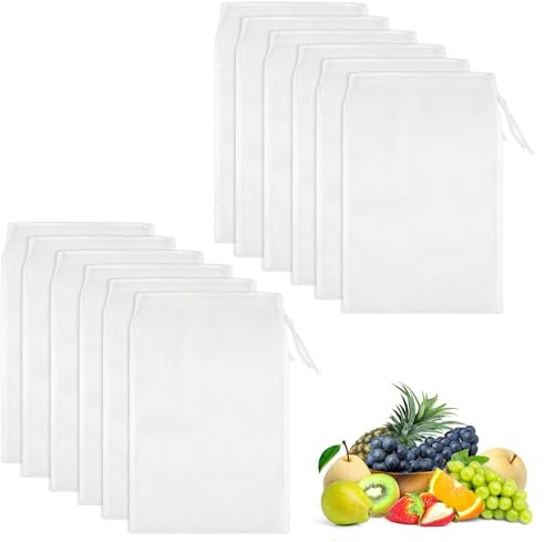 Wjelet 12 Stück nussmilchbeutel bio waschbar 30 x 20 cm, Nussmilchbeutel passiertuch wiederverwendbar Nylon Filterbeutel Nussmilchbeutel Bio Waschbar für Nussmilch Käse Kaffee Joghurt