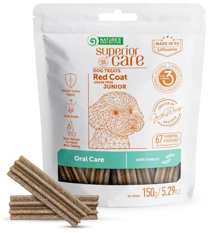 Nature's Protection Superior Care Welpen-Dentalsticks, Insekten 150 g | Snacks für tägliche Zahnpflege, Funktionale Snacks, Junghunde aller Rassen, Getreidefrei, Rotes & braunes Fell