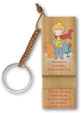 Frères Bonella | Porte-clés et stand Smartphone représentant le Petit Prince avec son amie renard | Fabriqué en Italie, marron, 3 x 8 cm