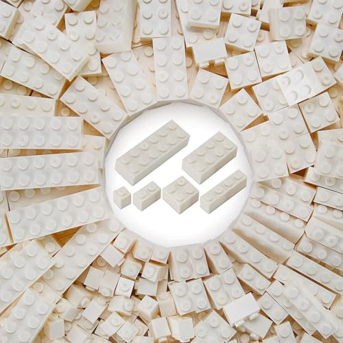 Feleph 310 Stück weiß 6 Größen Baustein Teile Stadt Spielzeug Zubehör Kompatibel mit großen Marken Spielzeugzubehör für Kinder Bauklötze