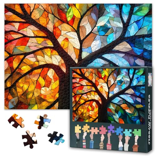 1000 Stück Bunte Blätter Jigsaw Puzzles Für Erwachsene Dekompression Jigsaw Puzzle Unmögliche Herausforderung Glasmalerei Blätter Puzzles Perfekt Für Familie Spielabend 70cmx50cm