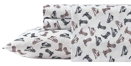 Wrangler - Twin XL Bed Sheets, Breathable & Wrinkle Resistant Bedding with Matching Pillowcase, Lightweight for Year-Round Use, Dorm Essentials (Boots N Hats Brown)