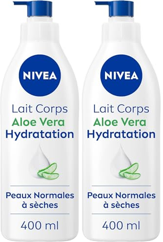 NIVEA Lait corps à l'Aloe Vera Hydratation 72h (1 x 400 ml) — Lait hydratant à l'Acide Hyaluronique pur — Crème hydratante corps rafraîchissante pour peaux normales à sèches (Lot de 2)