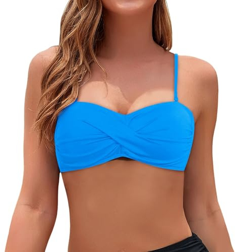 Bikini Reggiseno a Fascia Costume Bagno Top Donna Top Bikini Push Up Sexy Costume da Bagno Reggiseno Mare con Spalline Spaghetti Removable Costumi da Bagno Reggiseni Tinta Unita Spiaggia Bikini Nero