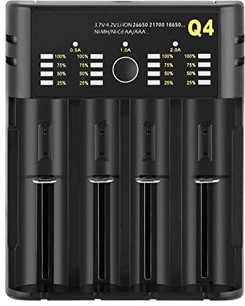 Gevvnss 18650 Charger, 4-Way Universal Battery Charger with LED Display, Fast USB-C Battery Charger for 18650 21700 17500 16340 26650 AA AAA 3.7 V Li-Ion Batteries 1.2 V NI-MH/NI-CD Battery