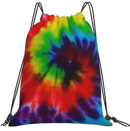 YOFIEN Batik-Rucksack mit buntem Regenbogen, wasserabweisend, Kordelzug, für Damen und Herren, Sport- und Fitnessstudio-Sackpack