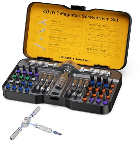 ORIA 40 in 1 Ratchet Screwdriver Set, T Handle Ratchet Magnetic Screwdriver in Case with S2 Steel Bits, Ring Door Bell Precision Repair Kit for Watch, PC, Electronics, DIY