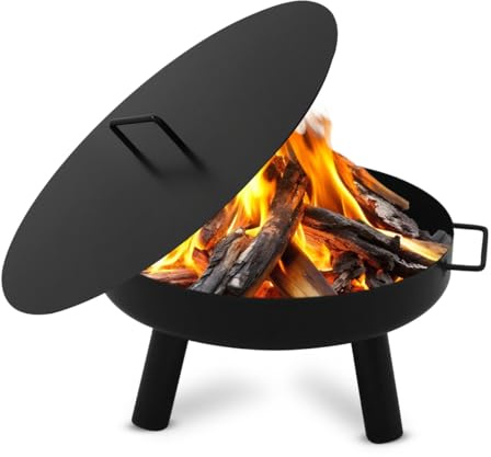 Edenoutdoor Abdeckung passend für Feuerschale Ø 60 cm, Abdeckung für Feuerstelle für den Garten, Terrasse und Balkon, Stahl,Schwarz