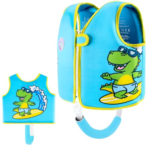 Lechin Schwimmweste Kinder für 19~30kg (3~6 Jahre), Blauer Surf-Dinosaurier