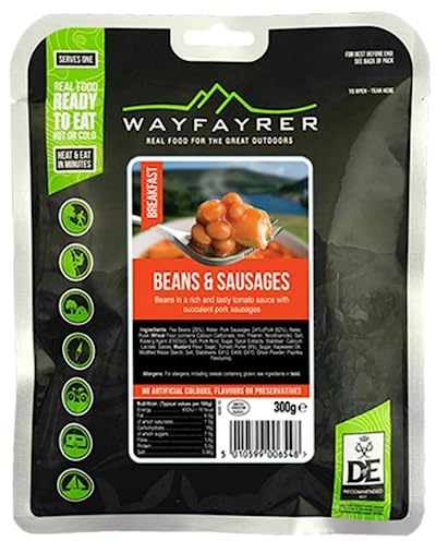 Wayfayrer Sausage & Beans 300g Ready to Eat, Hot or Cold, Meal Pouch Recommended for Duke of Edinburgh's Award Expeditions, Camping, Hiking, Fishing and Outdoor Adventures