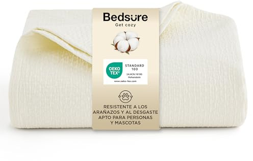 BEDSURE Tagesdecke 100% Baumwolldecke 150x200 - Hundedecke, Weiß