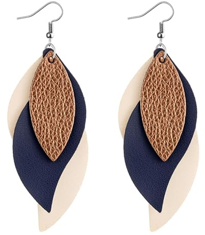 Pendientes Boho Hoja de Cuero, Pendientes Colgantes de Cuero Multicapa, Pendient en Forma de Hoja Vintage, Ligeros y Elegantes, Accesorios de Boho para Carnaval, Cosplay, Fiestas de Verano