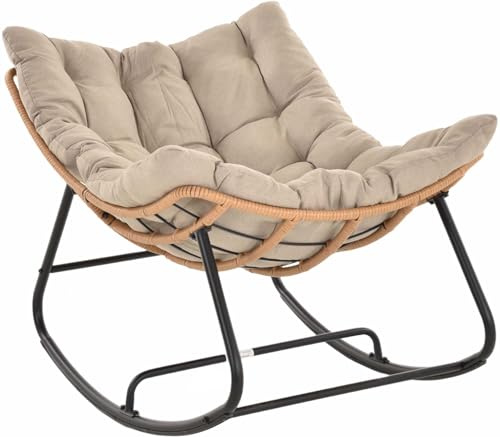 Krines Home Schaukelliege Outdoor Relax Schaukler wetterfest Schaukelstuhl mit Auflage (Sand, Schaukelliege)