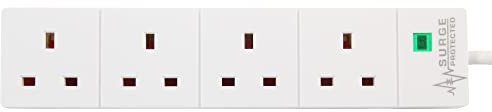 PRO ELEC PELB1537 4 Gang Surge Protected Extension Lead White, 8m
