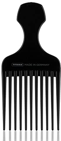 TITANIA Afrokamm (Schwarz) • Kamm für Afro Hair • Grobzinkiger Lockenkamm mit Griff • Afro Kamm/Afro Comb • Styling Kamm für Locken • Grober Kamm für Naturlocken • Made in Germany
